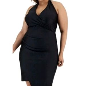 City Studio Black Plus Asymmetrical Midi Halter Dress